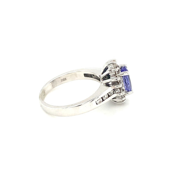 14k White Gold Oval Tanzanite and Diamond Halo Ring