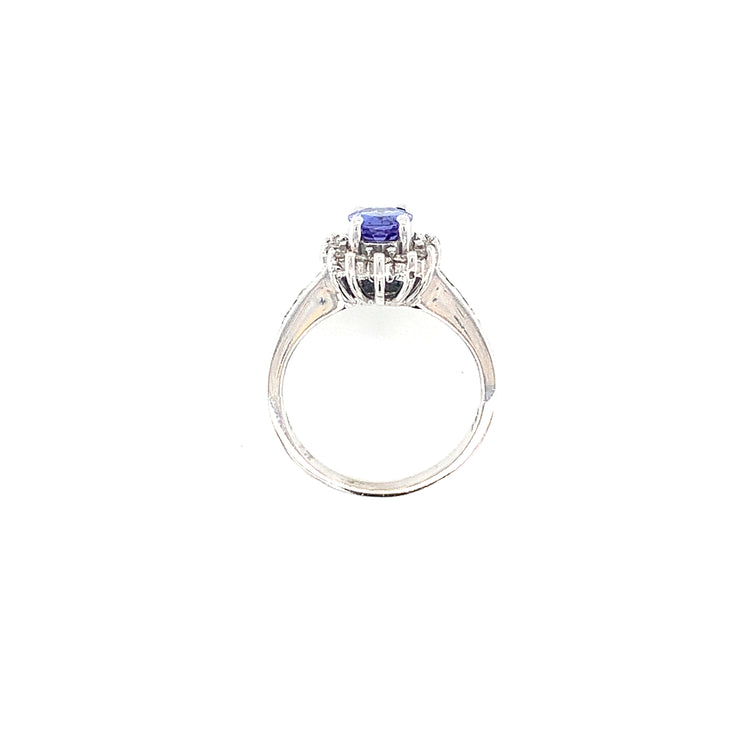 14k White Gold Oval Tanzanite and Diamond Halo Ring