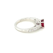 18K White Gold 1.22ct Cushion Ruby and Diamond Ring