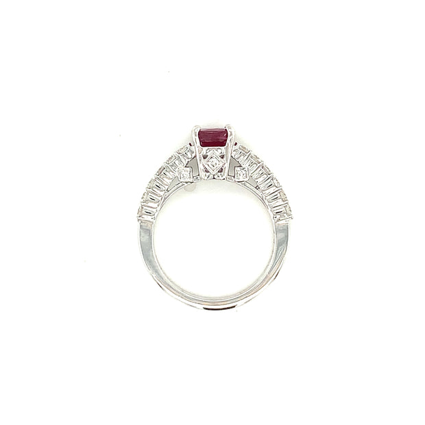 18K White Gold 1.22ct Cushion Ruby and Diamond Ring