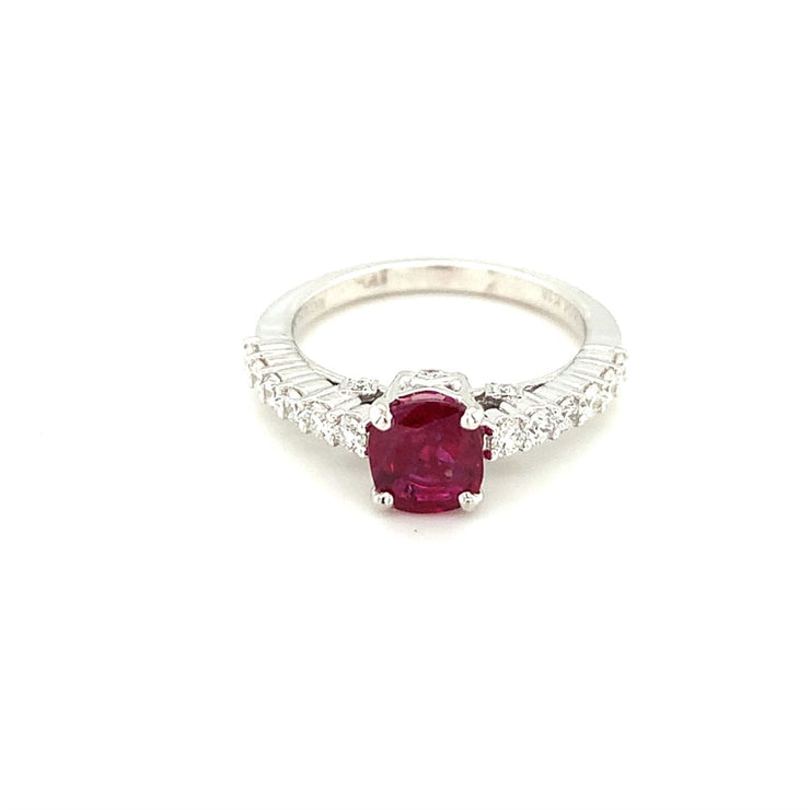 18K White Gold 1.22ct Cushion Ruby and Diamond Ring