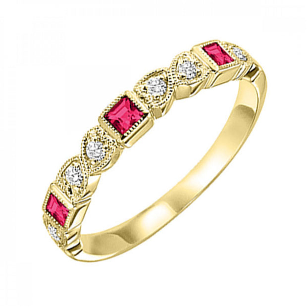 10k Yellow Gold Ruby and Diamond Stackable