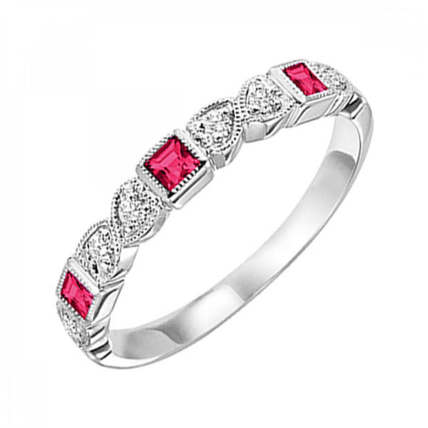 10k White Gold Diamond adn Ruby Ring