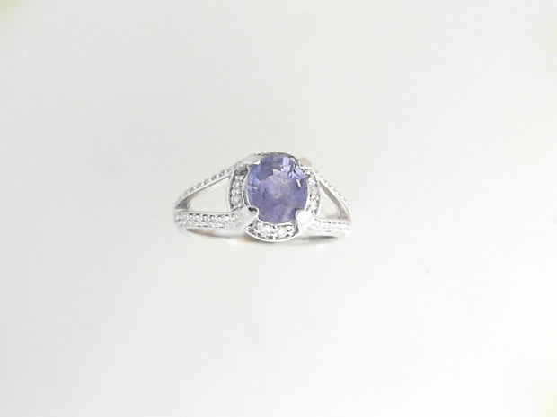 14K White Gold Sapphire and Diamond Ring with 0.31twd diamonds