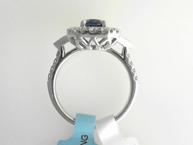 14Kt W Gold Sapphire & Diamond Halo Ring With 1.46 ct Sapphire