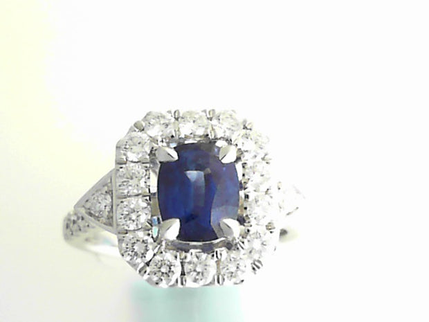 14Kt W Gold Sapphire & Diamond Halo Ring With 1.46 ct Sapphire