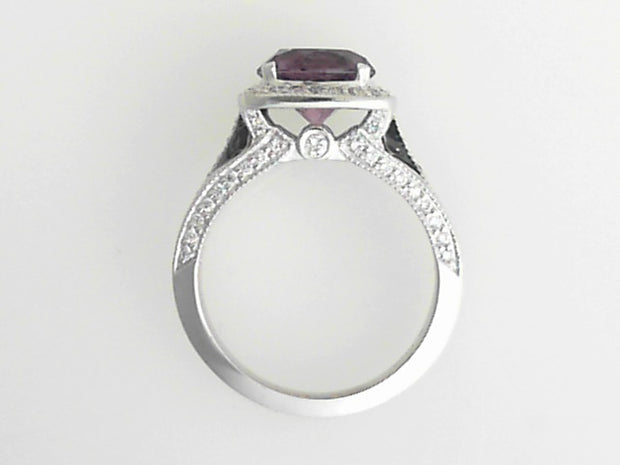 14K White Gold Halo Amethyst Ring  with 0.50Tw Round Accent Diamonds