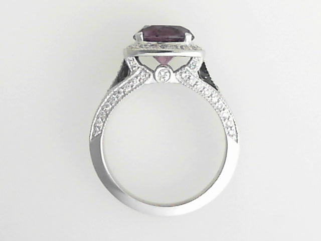14K White Gold Halo Amethyst Ring  with 0.50Tw Round Accent Diamonds