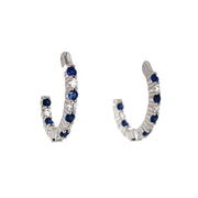 14k White Gold Inside/Outside Sapphire and Diamond Oval Hoop Earrings