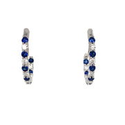 14k White Gold Inside/Outside Sapphire and Diamond Oval Hoop Earrings