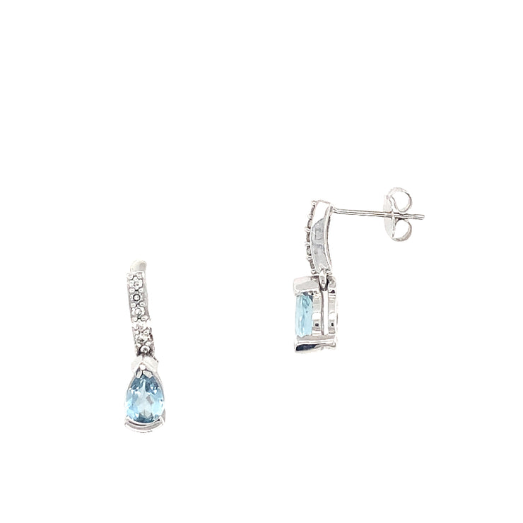 14k White Gold Pear Aqua and Diamond Dangle Earrings