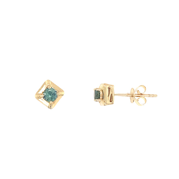 14K Yellow Gold Montana Sapphire and Diamond Earrings