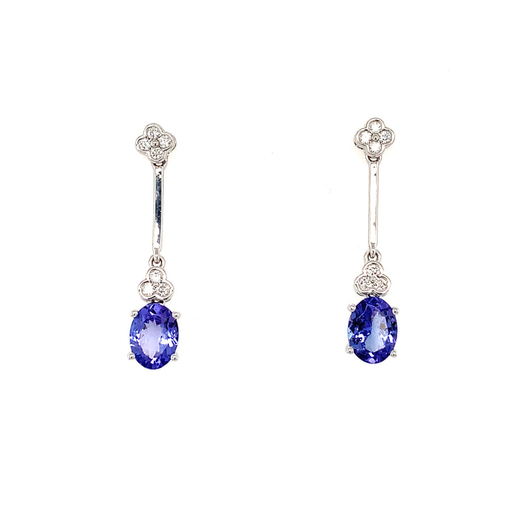 14k White Gold Oval Tanzanite and Diamond Dangle Studs