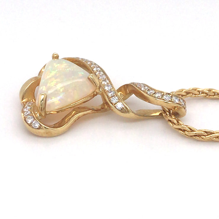 18k Yellow Gold 1.94ct White Opal and Diamond Pendant