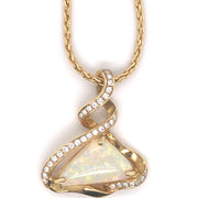 18k Yellow Gold 1.94ct White Opal and Diamond Pendant