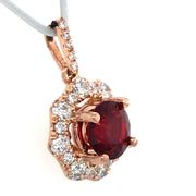 14k Rose Gold 1ct Round Red Spinel and Diamond Pendant