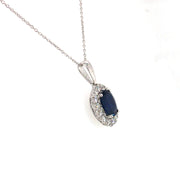 14k White Gold 1.40ct Sapphire and Diamond Halo Necklace