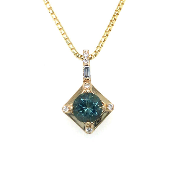 14K Yellow Gold Montana Sapphire and Diamond Necklace