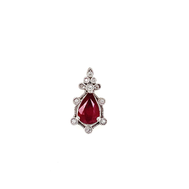 14k White Gold Ruby and Diamond Pendant