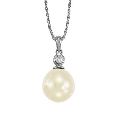 14k White Gold Freshwater Pearl and Diamond Pendant
