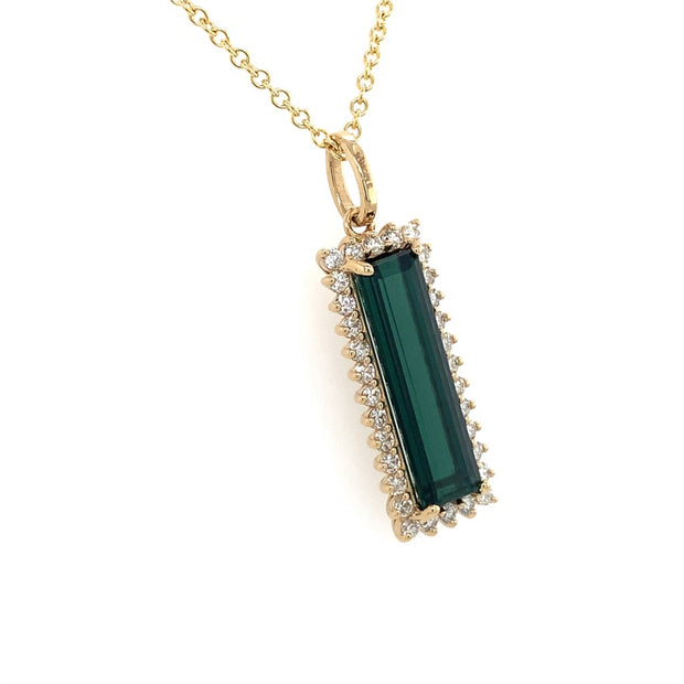 14k Yellow Gold Green Tourmaline and Diamond Pendant