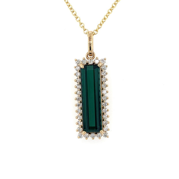 14k Yellow Gold Green Tourmaline and Diamond Pendant