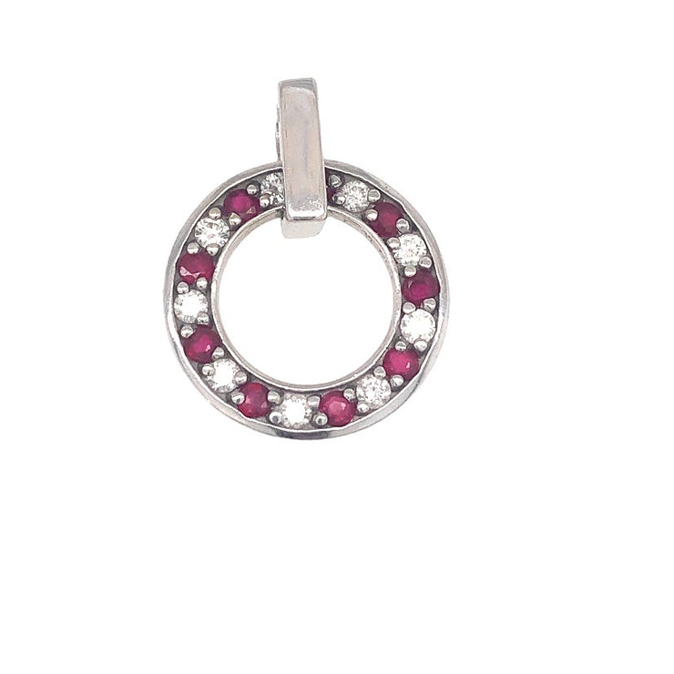 14k White Gold Ruby and Diamond Circle Pendant