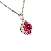 14k wg Natural Ruby & Diamond Halo Pendant, with chain