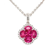 14k wg Natural Ruby & Diamond Halo Pendant, with chain