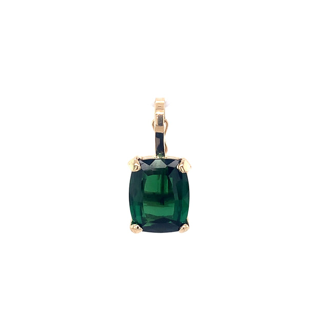 14k Yellow Gold Enhancer Pendant / 6.40Ct  Green Tourmaline Cushion