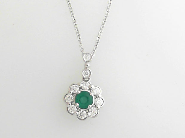 14 Karat Emerald 0.24ct with .33cttw Diamond Halo Pendant