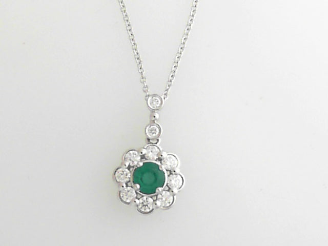 14 Karat Emerald 0.24ct with .33cttw Diamond Halo Pendant