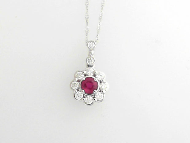 14 Karat Ruby 0.24ct with .25cttw Diamond Halo Pendant