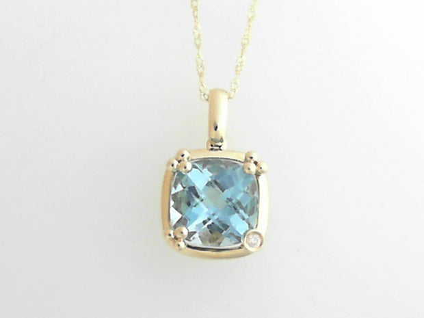 14k Yellow Gold Topaz Pendant one 3.43ct Cushion Blue Topaz