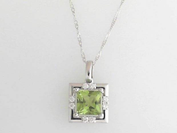 14k White Gold Peridot Pendant one 1.17ct Princess Peridot