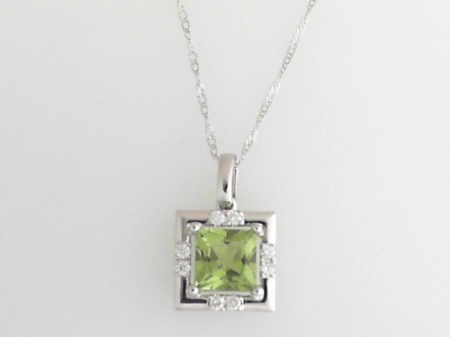 14k White Gold Peridot Pendant one 1.17ct Princess Peridot
