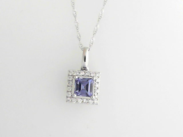 14k White Gold Tanzanite Pendant with 0.55ct Princess Tanzanite