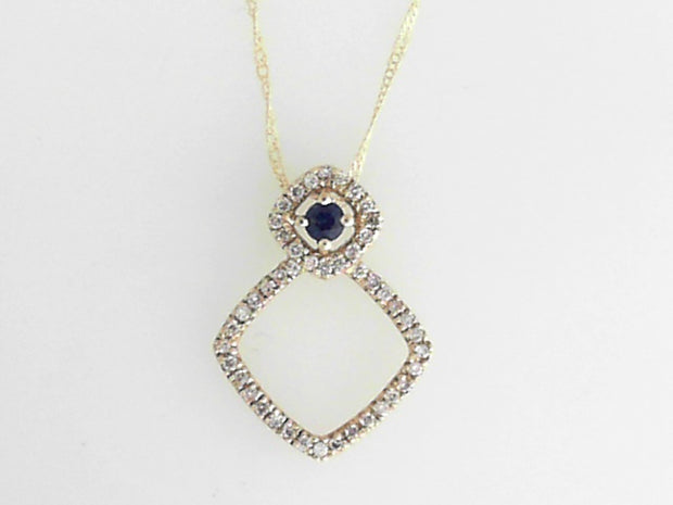 14k Yellow Gold Sapphire Pendant & 0.25tw Round Diamonds