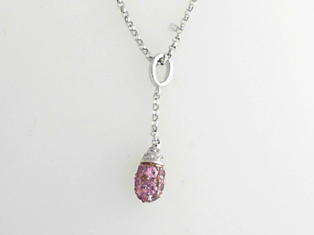18k White Gold Pink Sapphire Pendants & 0.04tw Round Diamonds
