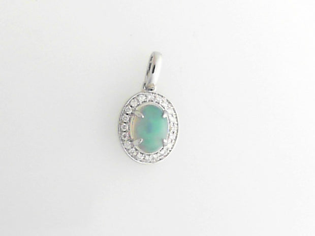 14 Karat White Gold Opal 0.48ct Diamond Halo 0.10cttw Pendant