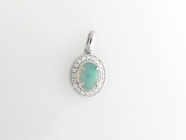 14 Karat White Gold Opal 0.48ct Diamond Halo 0.10cttw Pendant