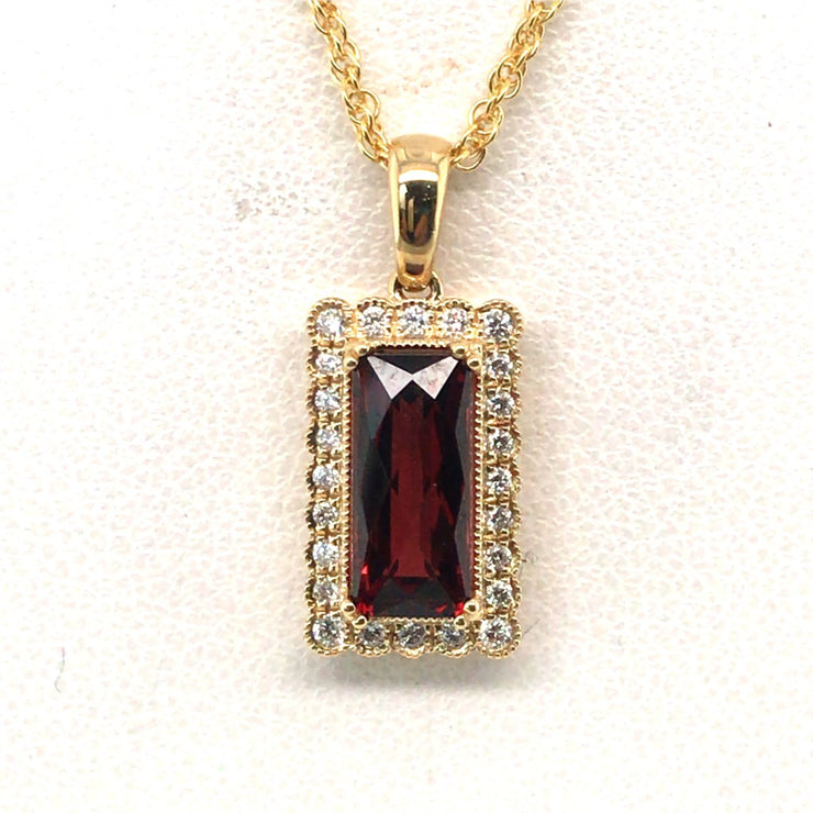 14k Yellow Gold 1.8ct Garnet and Diamond Necklace