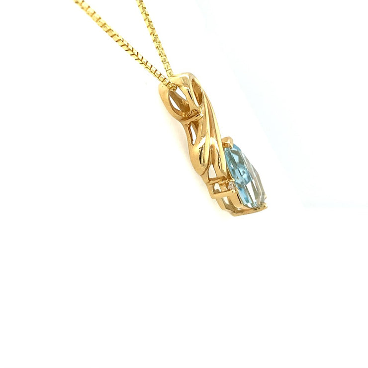 14k Yellow Gold Sheild Blue Topaz and Diamond Necklace