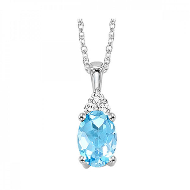 10k White Gold Blue Topaz and Diamond Necklace