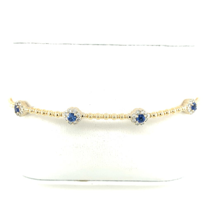 14K Yellow Gold Diamond and Sapphire Bangle