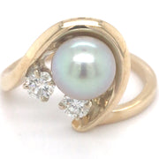 14K Yellow Gold Cultured Pearl and Diamond Ring