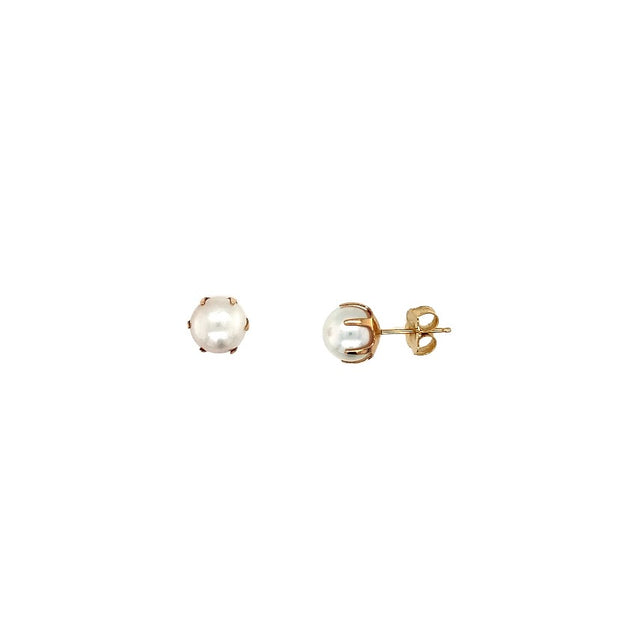 14k Yellow Gold 6.5-7mm Pearl Stud Earrings