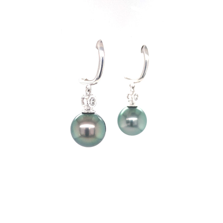 14k White Gold Tahitian Pearl and Diamond Drop Earrings