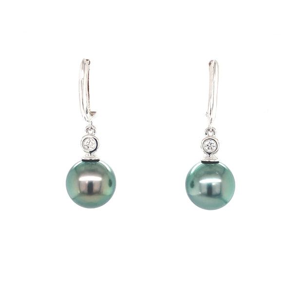 14k White Gold Tahitian Pearl and Diamond Drop Earrings