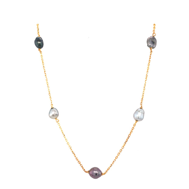14k Yellow Gold Dyed Freshwater Pearl Station Necklace